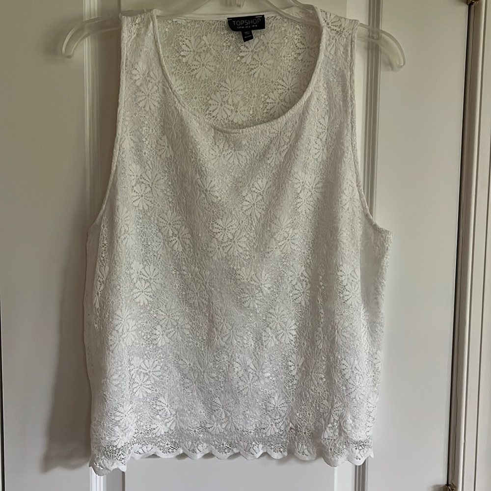 Topshop white lace top size 12
